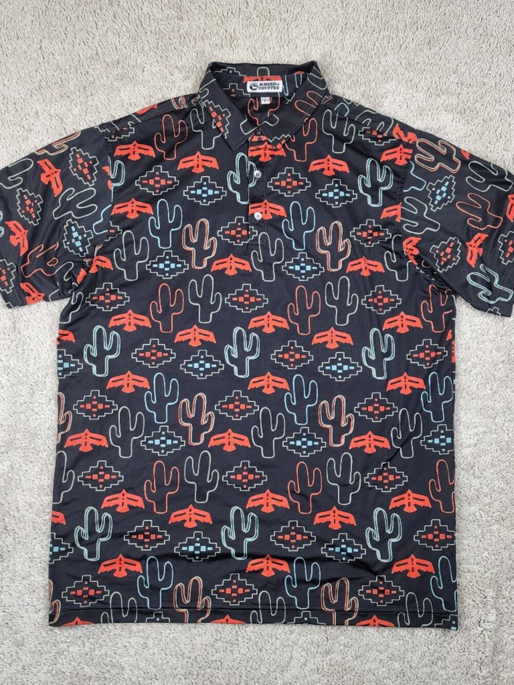 Raised By Coyotes Polo Shirt Mens Large Cactus Short Sleeve Performance Golf L